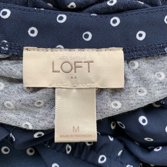 LOFT Sz Medium Navy White Blouse Polka Dot - Picture 4 of 9